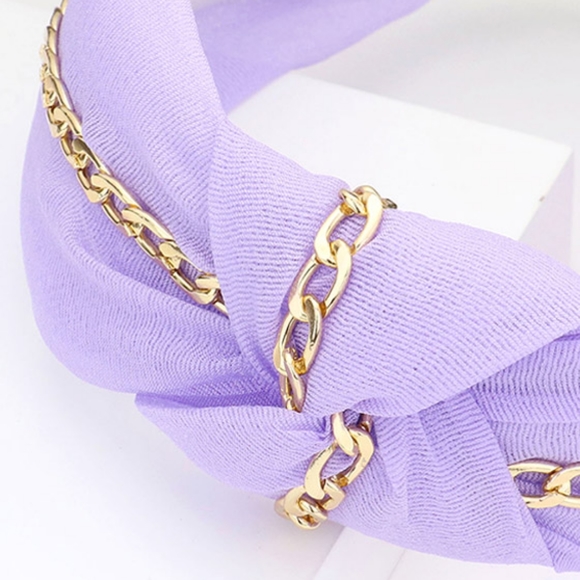 Gold Chain Purple Knot Headband Bling Fashion Hair Cute Statement Accessory Trim - Picture 2 of 2
